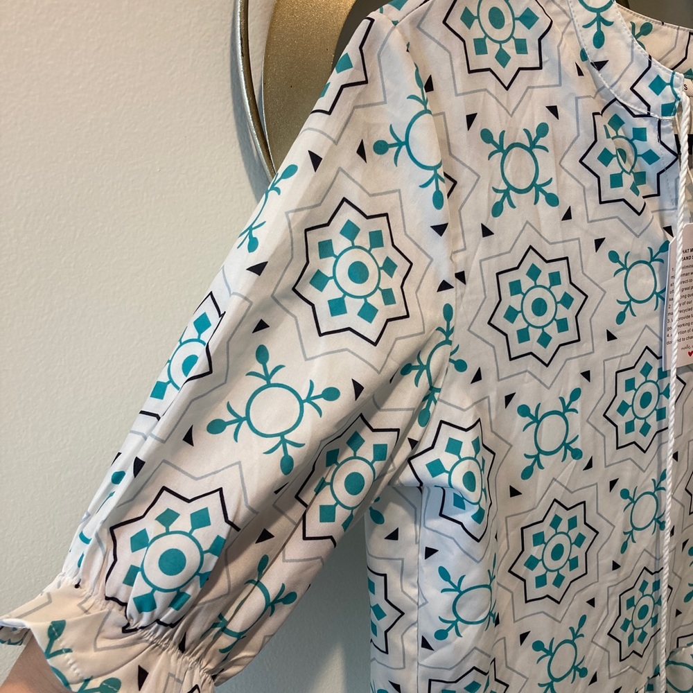 Made with Love Boutique Maxi Dress Cottagecore Blue Print Half Sleeve Small - Picture 3 of 6